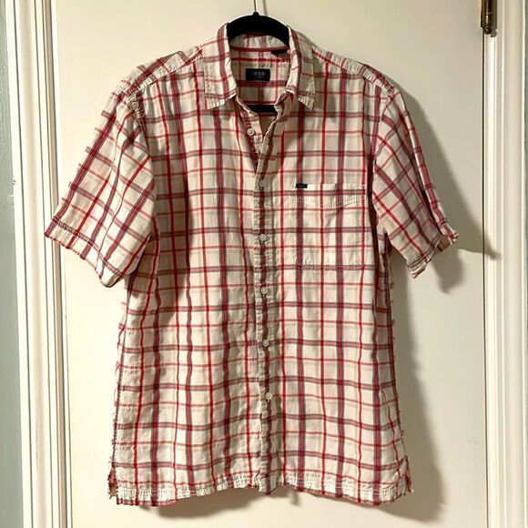Izod plaid seersucker short sleeve one pocket button front casual shirt size M - Picture 1 of 9